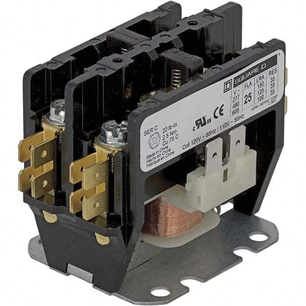 Square D - 2 Pole, 20 Amp Inductive Load, 208 to 240 Coil VAC at 60 Hz and 220 Coil VAC at 50 Hz, Nonreversible Definite Purpose Contactor - Exact Tool & Supply