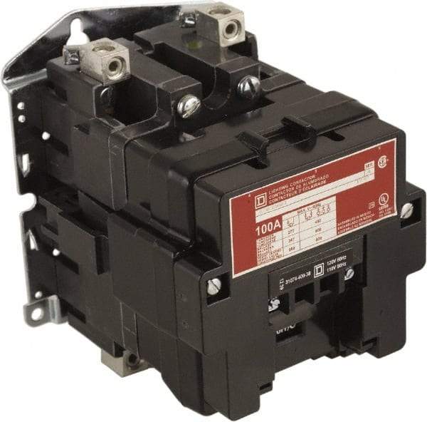 Square D - No Enclosure, 2 Pole, Electrically Held Lighting Contactor - 100 A (Tungsten), 24 VAC at 60 Hz - Exact Tool & Supply