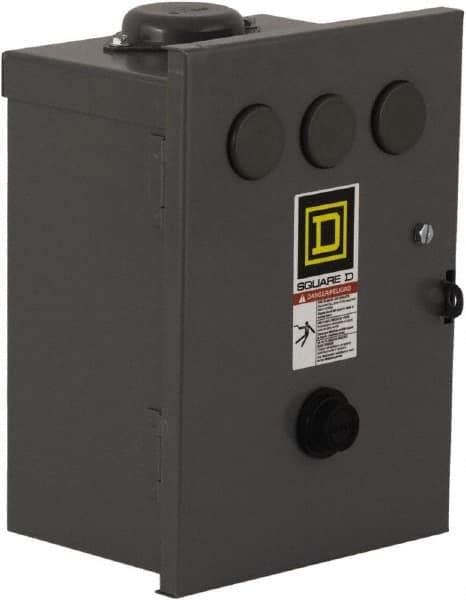 Square D - 110 Coil VAC at 50 Hz, 120 Coil VAC at 60 Hz, 45 Amp, NEMA Size 2, Nonreversible Enclosed Enclosure NEMA Motor Starter - 3 Phase hp: 10 at 200 VAC, 15 at 230 VAC, 25 at 460 VAC, 25 at 575 VAC, 3R Enclosure Rating - Exact Tool & Supply
