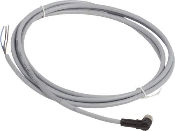 Telemecanique Sensors - 3 Amp, M8 4 Pin Elbowed Female Cordset Sensor and Receptacle - 60 VAC, 75 VDC, 2m Cable Length, IP67 Ingress Rating - Exact Tool & Supply