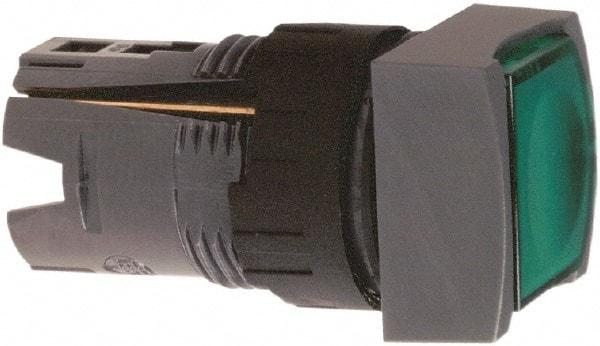 Schneider Electric - 16mm Mount Hole, Flush, Pushbutton Switch Only - Square, Green Pushbutton, Illuminated, Momentary (MO), Vibration Resistant - Exact Tool & Supply