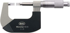 Mahr - 0" to 1" Mechanical Satin Chrome Coated Blade Micrometer - 0.0001" Graduation, 0.031" Blade Thickness, Ratchet Thimble, Rotating Spindle - Exact Tool & Supply