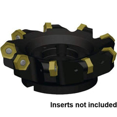 Kennametal - 10 Inserts, 200mm Cut Diam, 60mm Arbor Diam, 8mm Max Depth of Cut, Indexable Square-Shoulder Face Mill - 45° Lead Angle, 63mm High, HNPJ130720ANSNGD Insert Compatibility, Through Coolant, Series Dodeka MAX - Exact Tool & Supply
