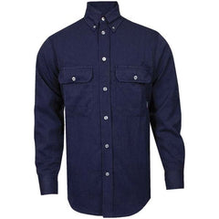 National Safety Apparel - Size 5XL Navy Blue Flame Resistant/Retardant Long Sleeve Button Down Shirt - Exact Tool & Supply