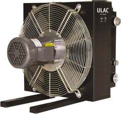 Parker - 1" SAE O-Ring Boss, 1 Fan Mount, Liquid-To-Air Aluminum Brazed Process Equipment Heat Exchanger - Oil Cooler, Ethylene Glycol/Water Mixture Cooler, 24" High x 22.8" Wide x 22.2" Deep, 1,560 BTU/Hr, 250°F Max - Exact Tool & Supply