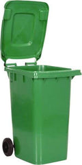 Vestil - 64 Gal Green Rectangle Trash Can - Polyethylene, None Graphic, 39-15/16" High x 28-1/2" Long x 23-1/2" Wide, Lid Included - Exact Tool & Supply