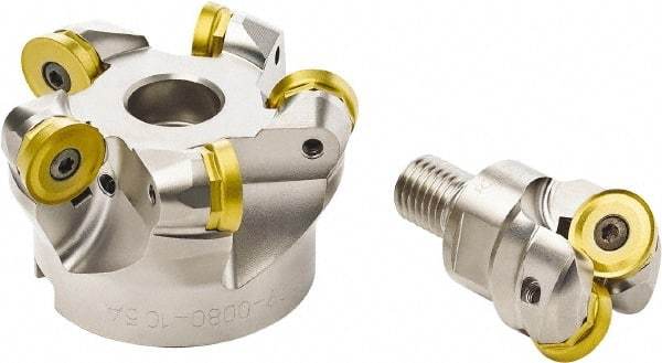 Seco - 100mm Cut Diam, 10mm Max Depth, 32mm Arbor Hole, 5 Inserts, RP.. 2006 Insert Style, Indexable Copy Face Mill - 4,500 Max RPM, 50mm High, Through Coolant - Exact Tool & Supply