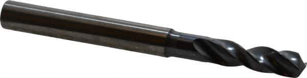 SGS - 7/32" 145° Spiral Flute Solid Carbide Screw Machine Drill Bit - TiN Finish, Right Hand Cut, 1" Flute Length, 2-5/8" OAL, Standard Point, Straight Shank - Exact Tool & Supply
