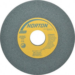 Norton - 6" Diam x 1-1/4" Hole x 1/2" Thick, I Hardness, 100 Grit Surface Grinding Wheel - Silicon Carbide, Type 1, Fine Grade, 4,140 Max RPM, Vitrified Bond, No Recess - Exact Tool & Supply
