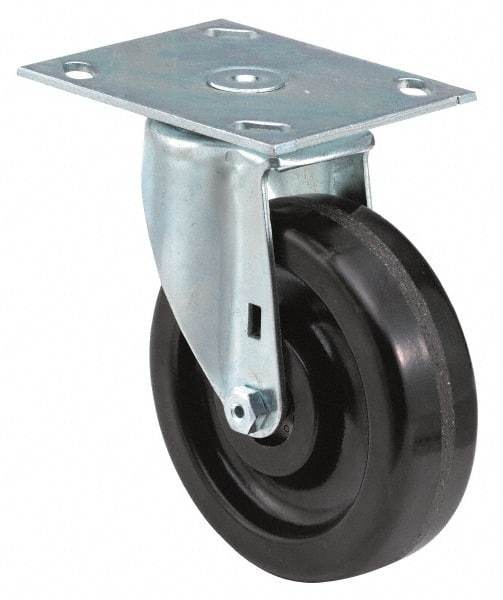 E.R. Wagner - 5" Diam x 1-1/2" Wide x 6-3/8" OAH Top Plate Mount Swivel Caster - TPR, 240 Lb Capacity, Ball Bearing, 3-1/8 x 4-1/8" Plate - Exact Tool & Supply
