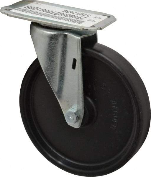 E.R. Wagner - 5" Diam x 1" Wide x 5-13/16" OAH Top Plate Mount Swivel Caster - Polyolefin, 145 Lb Capacity, Plain Bearing, 2-3/4 x 3-3/4" Plate - Exact Tool & Supply