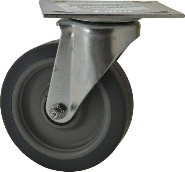 E.R. Wagner - 5" Diam x 1-1/2" Wide x 6-3/8" OAH Top Plate Mount Swivel Caster - TPR, 240 Lb Capacity, Roller Bearing, 3-3/4 x 4-5/8" Plate - Exact Tool & Supply