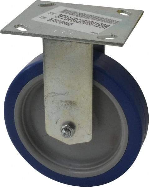 E.R. Wagner - 6" Diam x 1-1/2" Wide x 7-3/8" OAH Top Plate Mount Rigid Caster - Polyurethane, 450 Lb Capacity, Roller Bearing, 3-3/4 x 4-5/8" Plate - Exact Tool & Supply