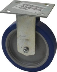 E.R. Wagner - 6" Diam x 1-1/2" Wide x 7-3/8" OAH Top Plate Mount Rigid Caster - Polyurethane, 450 Lb Capacity, Roller Bearing, 3-3/4 x 4-5/8" Plate - Exact Tool & Supply