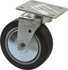 E.R. Wagner - 6" Diam x 2" Wide x 7-1/2" OAH Top Plate Mount Swivel Caster - TPR, 400 Lb Capacity, Roller Bearing, 4 x 4-1/2" Plate - Exact Tool & Supply
