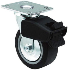 E.R. Wagner - 5" Diam x 2" Wide x 6-1/2" OAH Top Plate Mount Swivel Caster with Brake - Polypropylene, 650 Lb Capacity, Roller Bearing, 4 x 4-1/2" Plate - Exact Tool & Supply