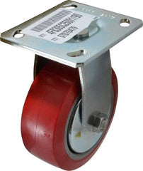E.R. Wagner - 5" Diam x 2" Wide x 6-1/2" OAH Top Plate Mount Rigid Caster - Polyurethane, 650 Lb Capacity, Roller Bearing, 4 x 4-1/2" Plate - Exact Tool & Supply