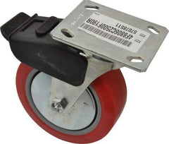 E.R. Wagner - 6" Diam x 2" Wide x 7-1/2" OAH Top Plate Mount Swivel Caster with Brake - Polyurethane, 700 Lb Capacity, Roller Bearing, 4 x 4-1/2" Plate - Exact Tool & Supply