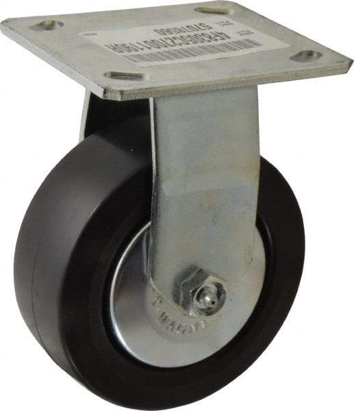 E.R. Wagner - 5" Diam x 2" Wide x 6-1/2" OAH Top Plate Mount Rigid Caster - Polypropylene, 650 Lb Capacity, Roller Bearing, 4 x 4-1/2" Plate - Exact Tool & Supply
