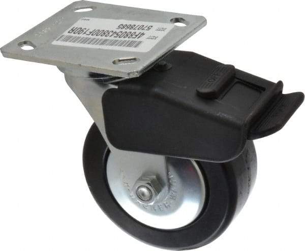E.R. Wagner - 5" Diam x 2" Wide x 6-1/2" OAH Top Plate Mount Swivel Caster with Brake - Phenolic, 650 Lb Capacity, Roller Bearing, 4 x 4-1/2" Plate - Exact Tool & Supply