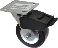 E.R. Wagner - 5" Diam x 2" Wide x 6-1/2" OAH Top Plate Mount Swivel Caster with Brake - Phenolic, 650 Lb Capacity, Roller Bearing, 4 x 4-1/2" Plate - Exact Tool & Supply