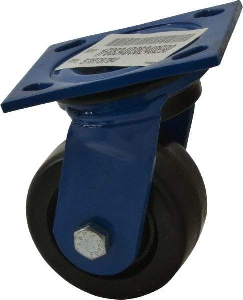 E.R. Wagner - 4" Diam x 2" Wide x 5-5/8" OAH Top Plate Mount Swivel Caster - Phenolic, 800 Lb Capacity, Delrin Bearing, 4 x 4-1/2" Plate - Exact Tool & Supply