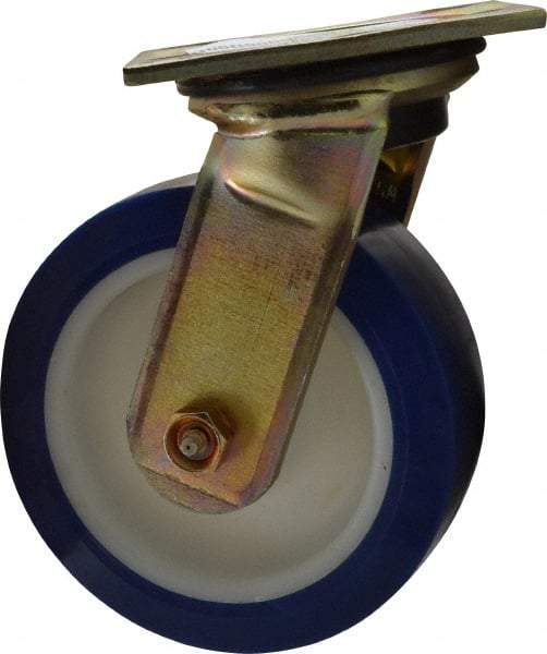 E.R. Wagner - 6" Diam x 2" Wide x 7-1/2" OAH Top Plate Mount Swivel Caster - Polyurethane, 900 Lb Capacity, Delrin Bearing, 3-3/4 x 4-5/8" Plate - Exact Tool & Supply