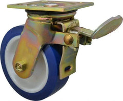 E.R. Wagner - 6" Diam x 2" Wide x 7-1/2" OAH Top Plate Mount Swivel Caster with Brake - Polyurethane, 900 Lb Capacity, Delrin Bearing, 4 x 4-1/2" Plate - Exact Tool & Supply