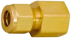 Parker - 1/4" OD, Brass Female Connector - 3,500 Max Working psi, 7/8" Hex, Comp x FNPT Ends - Exact Tool & Supply