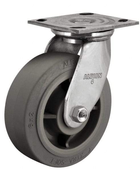 Albion - 4" Diam x 2" Wide x 5-5/8" OAH Top Plate Mount Swivel Caster - Glass Filled Nylon, 800 Lb Capacity, Delrin Bearing, 4 x 4-1/2" Plate - Exact Tool & Supply