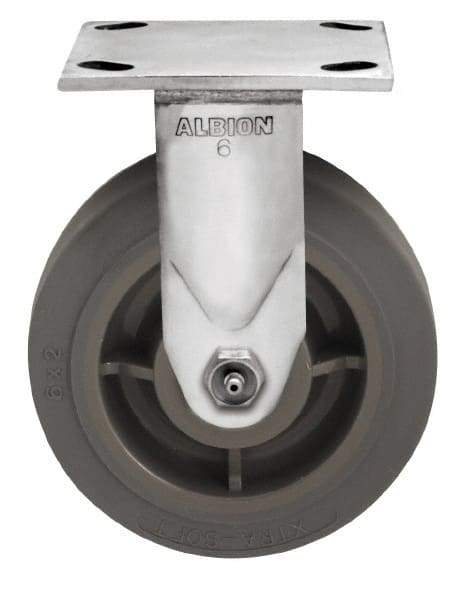 Albion - 8" Diam x 2" Wide x 9-1/2" OAH Top Plate Mount Rigid Caster - Soft Rubber, 500 Lb Capacity, Delrin Bearing, 4 x 4-1/2" Plate - Exact Tool & Supply