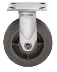 Albion - 8" Diam x 2" Wide x 9-1/2" OAH Top Plate Mount Rigid Caster - Soft Rubber, 500 Lb Capacity, Delrin Bearing, 4 x 4-1/2" Plate - Exact Tool & Supply
