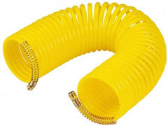 Value Collection - 3/8" ID, 3/8 Thread, 50' Long, Yellow Nylon Coiled & Self Storing Hose - Swivel Both Ends - Exact Tool & Supply