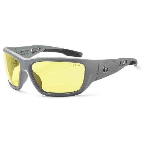 Baldr Yellow Lens Matte Gray Safety Glasses - Exact Tool & Supply