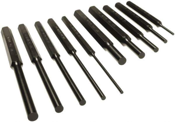 Mayhew - 10 Piece, 1/8 to 3/8", Pin Punch Set - Alloy Steel, Comes in Vinyl Pouch - Exact Tool & Supply