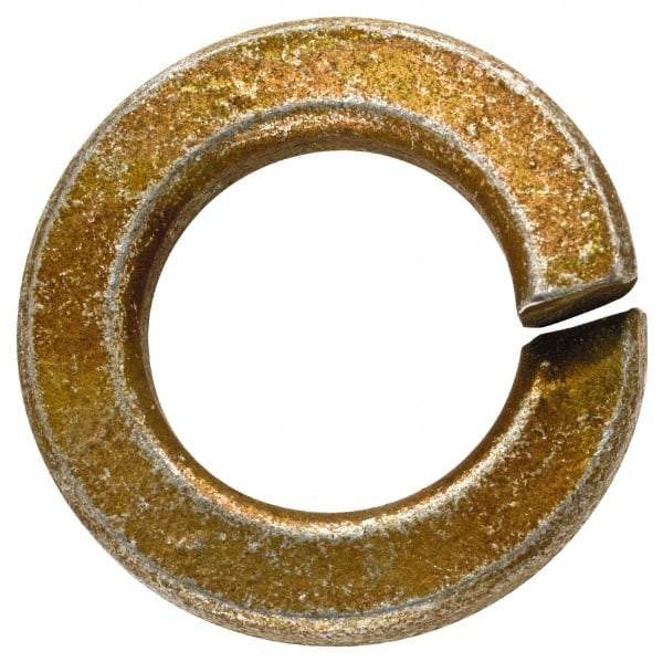 Made in USA - 1/2", 1/8" Thick Split Lock Washer - 1060 Spring Steel, Zinc Yellow Dichromate Finish, 0.502" Min ID, 0.512" Max ID, 0.889" Max OD - Exact Tool & Supply