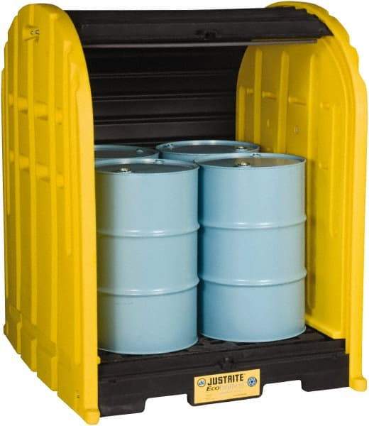 Justrite - 4 Drum, 79 Gal Sump Capacity, Drum Cover Pallet - 5.71' Long x 5.06' Wide x 6.27' High, Vertical Storage, Polyethylene - Exact Tool & Supply