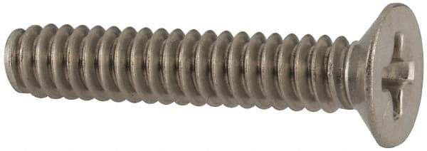 Made in USA - #6-32 UNC, 3/4" OAL Phillips Drive Machine Screw - Flat Head, Grade 18-8 Stainless Steel, Passivated Finish, Without Washer - Exact Tool & Supply
