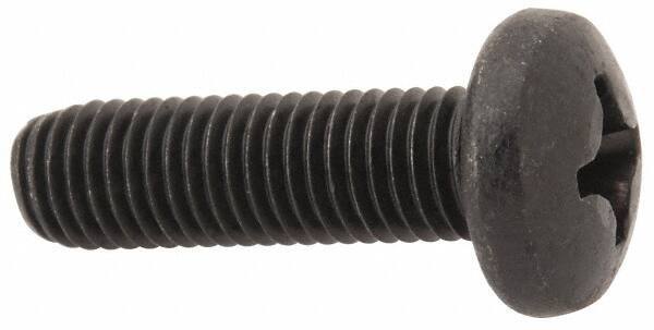 Made in USA - 1/4-28 UNF, 7/8" Length Under Head Phillips Drive Machine Screw - Pan Head, Grade 18-8 Stainless Steel, Black Oxide Finish, Without Washer - Exact Tool & Supply