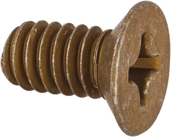 Made in USA - 1/4-20 UNC, 1/2" OAL Phillips Drive Machine Screw - Flat Head, Grade 3 Steel, Yellow Cadmium-Plated Finish, Without Washer - Exact Tool & Supply