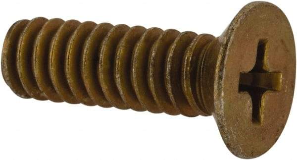 Made in USA - #10-24 UNC, 5/8" OAL Phillips Drive Machine Screw - Flat Head, Grade 3 Steel, Yellow Cadmium-Plated Finish, Without Washer - Exact Tool & Supply