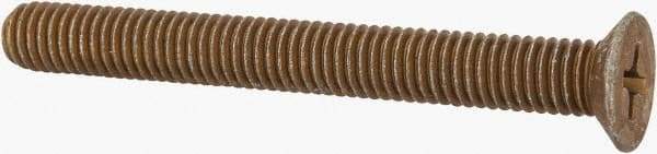 Made in USA - #10-32 UNF, 1-3/4" OAL Phillips Drive Machine Screw - Flat Head, Grade 3 Steel, Yellow Cadmium-Plated Finish, Without Washer - Exact Tool & Supply