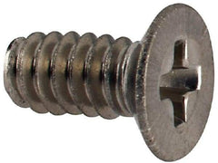Made in USA - #4-40 UNC, 1/4" OAL Phillips Drive Machine Screw - Flat Head, Grade 18-8 Stainless Steel, Passivated Finish, Without Washer - Exact Tool & Supply