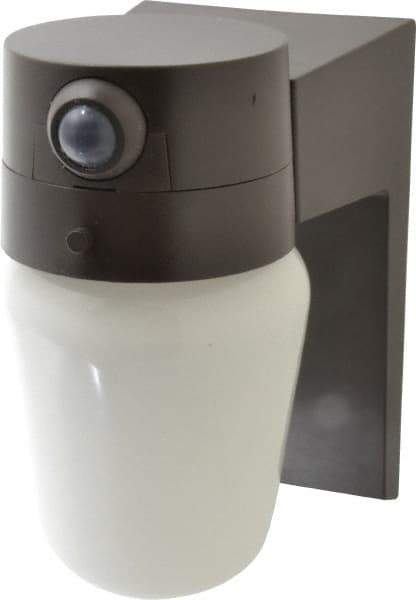 Heath/Zenith - 1 Head, 30 Ft. Detection, 110° Angle, Incandescent Lamp Motion Sensing Light Fixture - 110 Volt, 60 Watt, Metal, Plastic Bronze Housing, Wall, Eave Mounted, 7-1/4 Inch Long x 4.6 Inch Wide x 8.3 Inch High - Exact Tool & Supply
