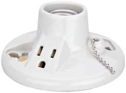 Leviton - 2 Pin, 125 VAC, 660 Watt, Medium Base, Pull Chain Lamp Holder - 4.56 Inch Wide x 2-1/2 Inch High, Incandescent, Screw Mounted - Exact Tool & Supply