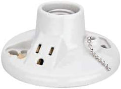 Leviton - 2 Pin, 125 VAC, 660 Watt, Medium Base, Pull Chain Lamp Holder - 4.56 Inch Wide x 2-1/2 Inch High, Incandescent, Screw Mounted - Exact Tool & Supply