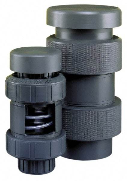 Plast-O-Matic - 3" Pipe, 100 Max psi, PVC, Normally Closed Design Vacuum Breaker Valve - Viton Seal, PTFE Encapsulated Stainless Steel Spring, NPT End Connections - Exact Tool & Supply