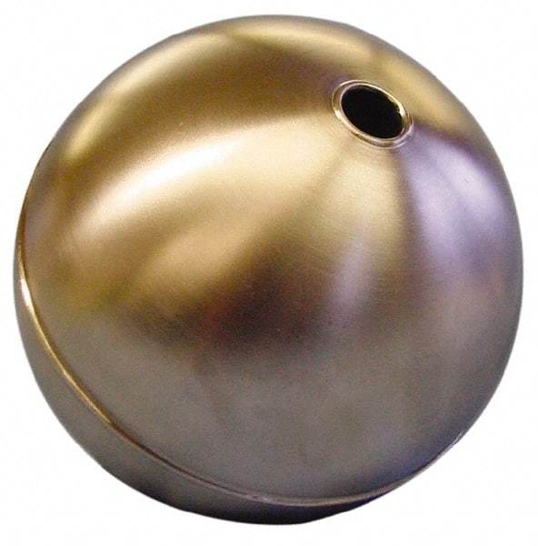 Made in USA - 5" Diam, Spherical, Tubed Through Connection, Metal Float - 3/8" Rod Thread, Stainless Steel, 800 Max psi, 19 Gauge - Exact Tool & Supply