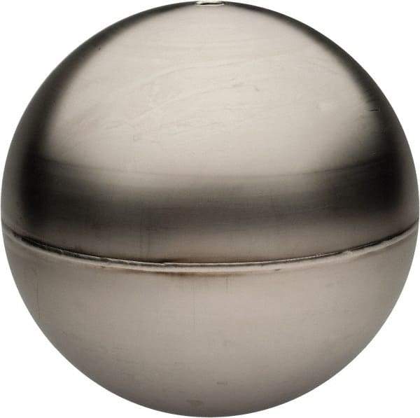 Made in USA - 2" Diam, Spherical, Tubed Through Connection, Metal Float - 1/4" Rod Thread, Stainless Steel, 850 Max psi, 26 Gauge - Exact Tool & Supply
