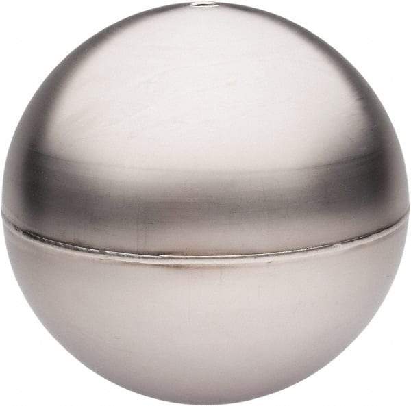 Made in USA - 8" Diam, Spherical, Tubed Through Connection, Metal Float - 3/8" Rod Thread, Stainless Steel, 450 Max psi, 20 Gauge - Exact Tool & Supply